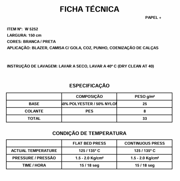Entretela Termocolante de Papel - 5252
