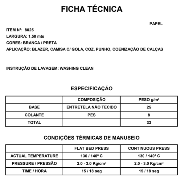 Entretela Termocolante de Papel - 8025
